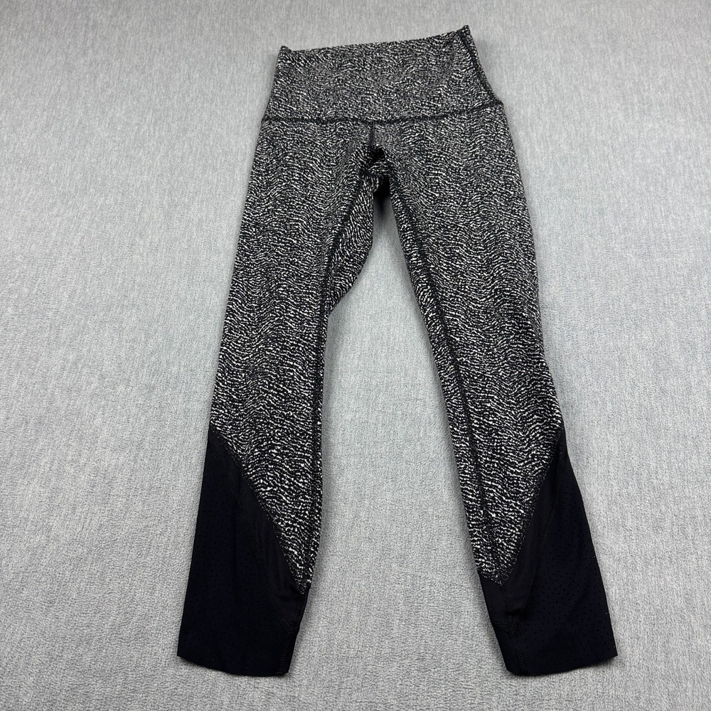 Lululemon Leggings Women 4 Black Jacquard‎ Wunder Under High Rise Pants Yoga Gym